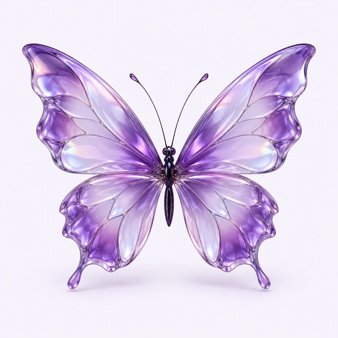 A sculptural butterfly with translucent purple wings